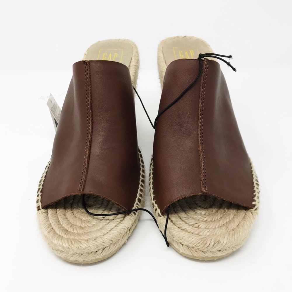 GAP Brown Espadrille Leather Slip On Wedge Sandals